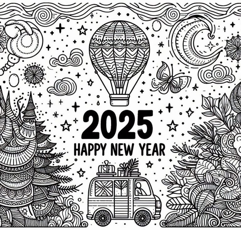 Happy new year 2025 coloring pages printable free download The Lucky